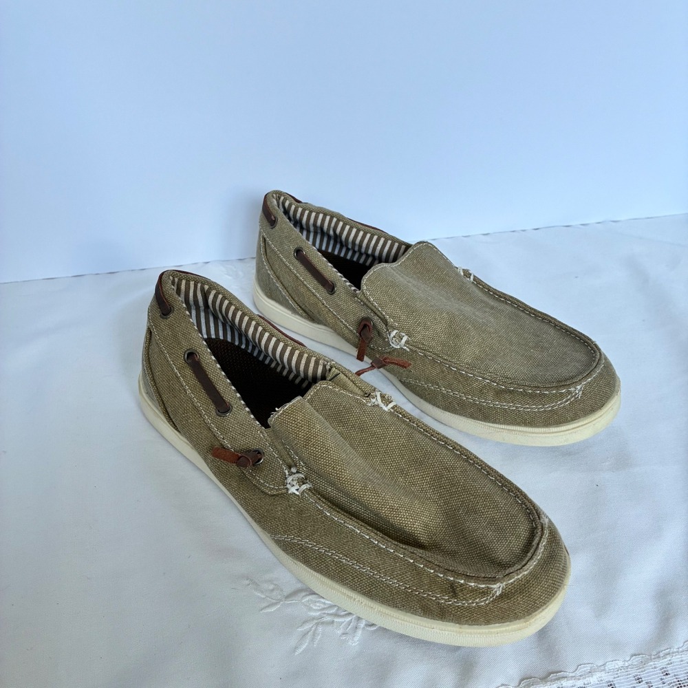 Max + Jake Boat Shoes Youth 4M Olive Canvas Loafers Nautical Preppy Coastal